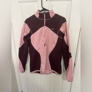 Nike Therma Fit Womens Quarter Zip Sweater Pink Burgundy Color Block